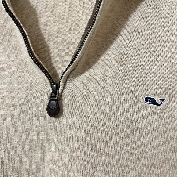 Vineyard Vines Mens Tan Quarter Zip Pullover Sweater Size L Cotton Whale‎ Logo - Picture 5 of 6